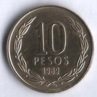 10 песо. 1989 год, Чили.