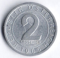 Монета 2 гроша. 1965 год, Австрия.