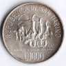 Монета 1000 лир. 1978 год, Сан-Марино. 150 лет со дня рождения Л.Н. Толстого.