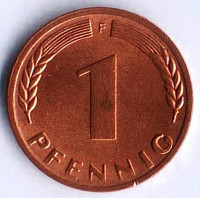 Монета 1 пфенниг. 1969(F) год, ФРГ.