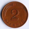 Монета 2 пфеннига. 1950(J) год, ФРГ.