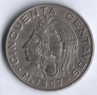 Монета 50 сентаво. 1967 год, Мексика. Куаутемок.