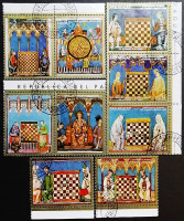 Набор почтовых марок (9 шт.). "Шахматная олимпиада, Мальта: шахматные миниатюры". 1980 год, Парагвай.
