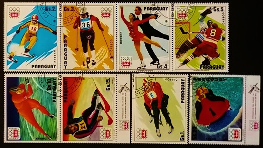 Набор почтовых марок  (8 шт.). "Зимние Олимпийские игры 1976 года - Инсбрук". 1975 год, Парагвай.
