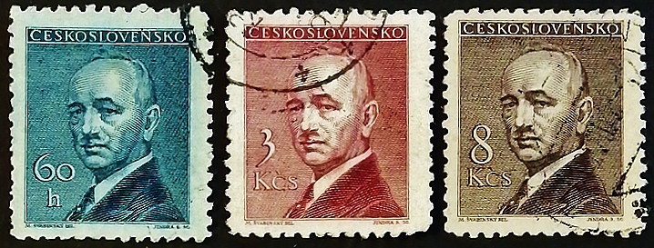 Набор почтовых марок (3 шт.). "Доктор Эдвард Бенеш". 1946 год, Чехословакия.